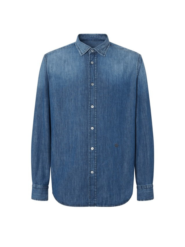 Jacob Cohen Medium Blue Stonewashed Denim Shirt With Hand-Sandblasted Finish