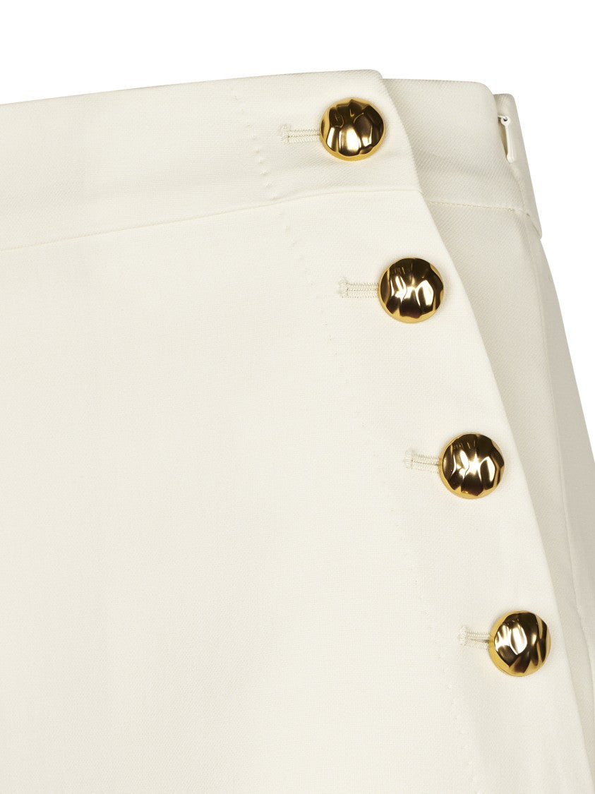 Max Mara White Wide-Leg Trousers With High Waist And Gold Button Detail