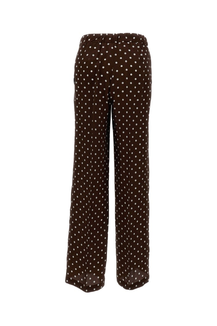 Parosh Brown Polka Dot Silk Trousers With Wide Leg