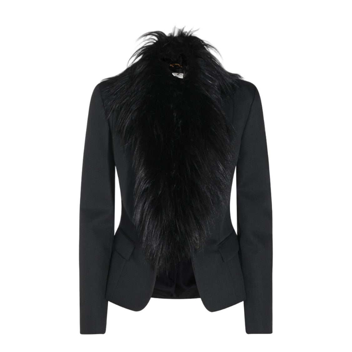 Elisabetta Franchi Tailored Black Faux Fur Collar Jacket
