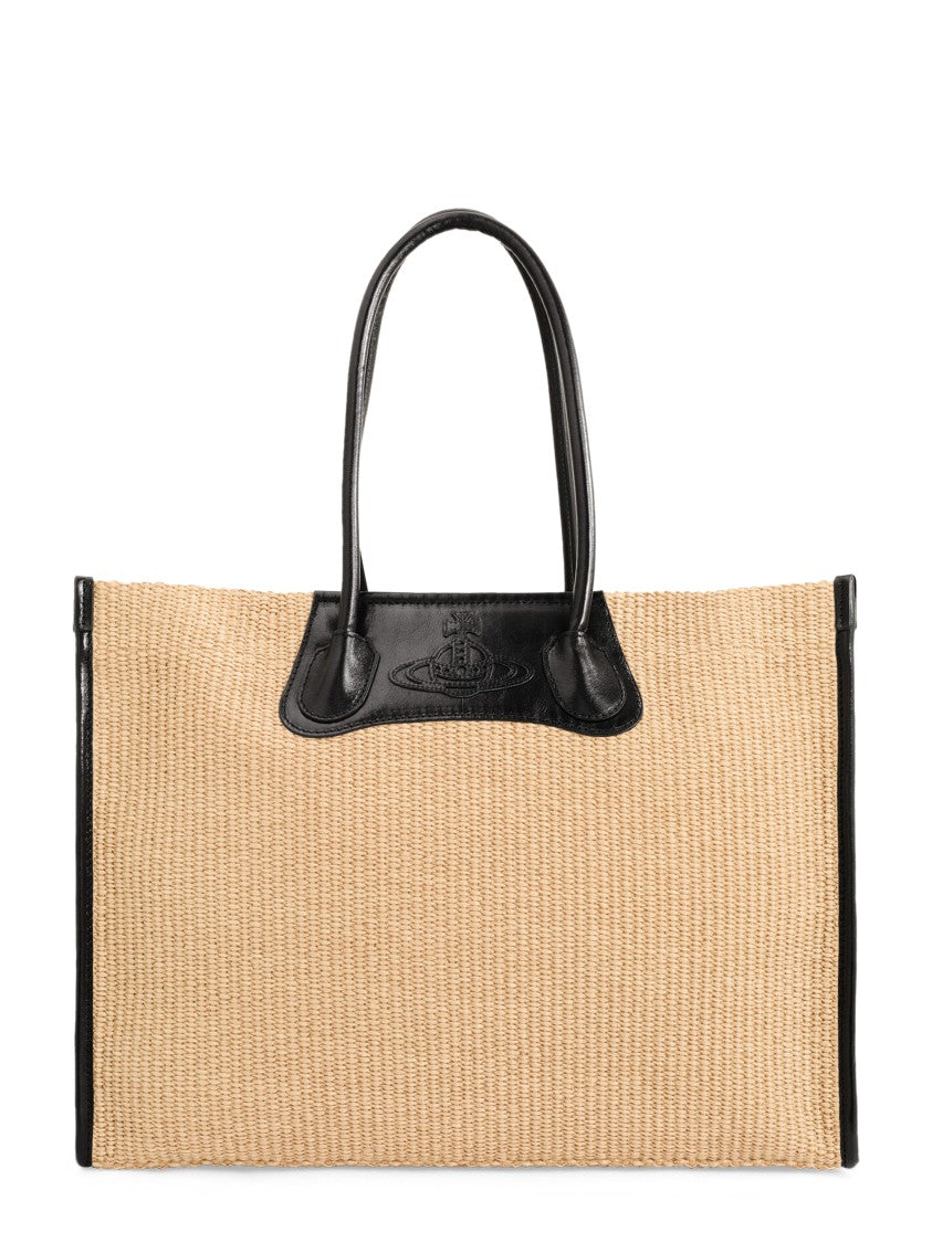 Vivienne Westwood Rectangular Woven Tote Bag With Black Leather Accents