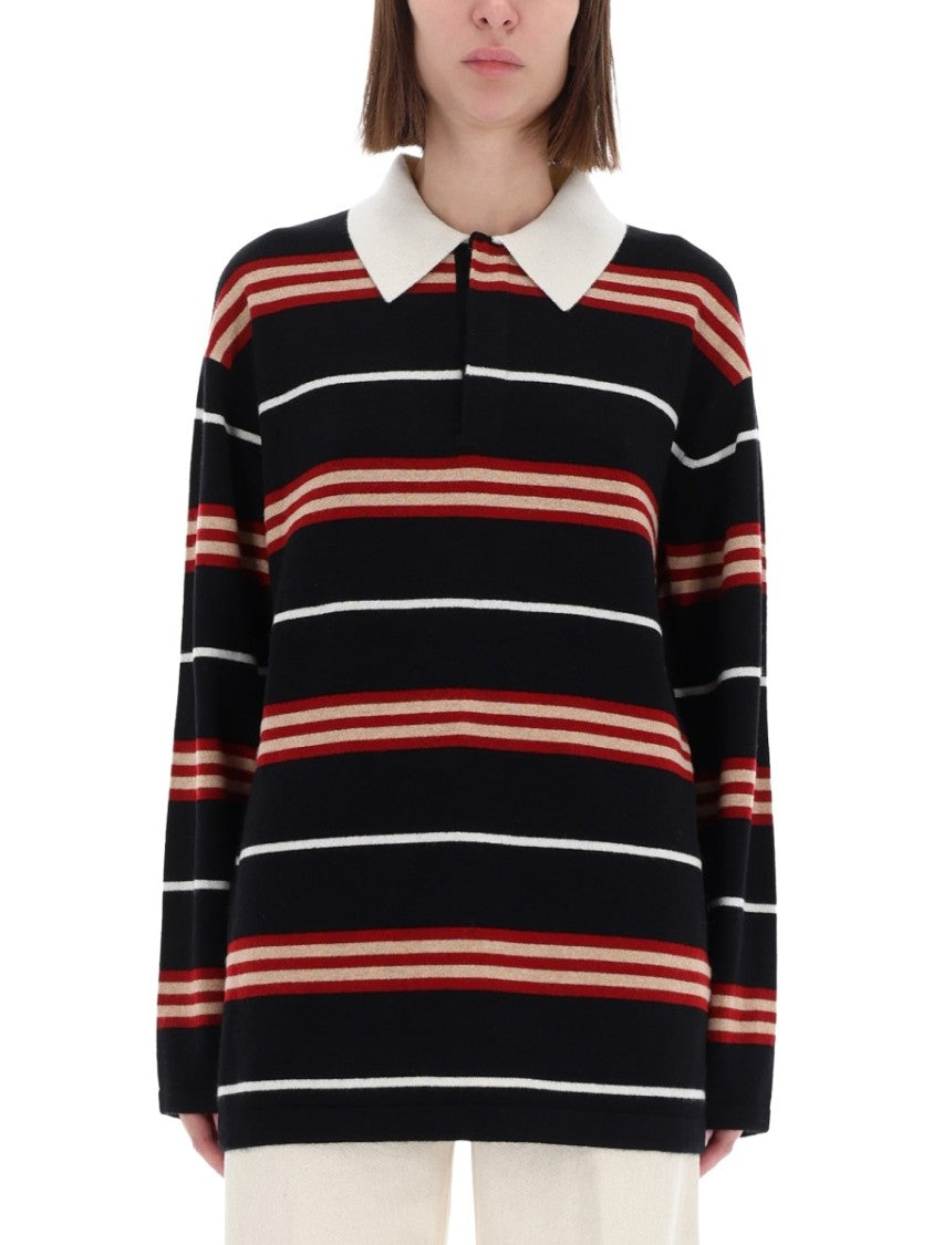 Guest In Residence Striped Rugby White Collar Polo Shirt