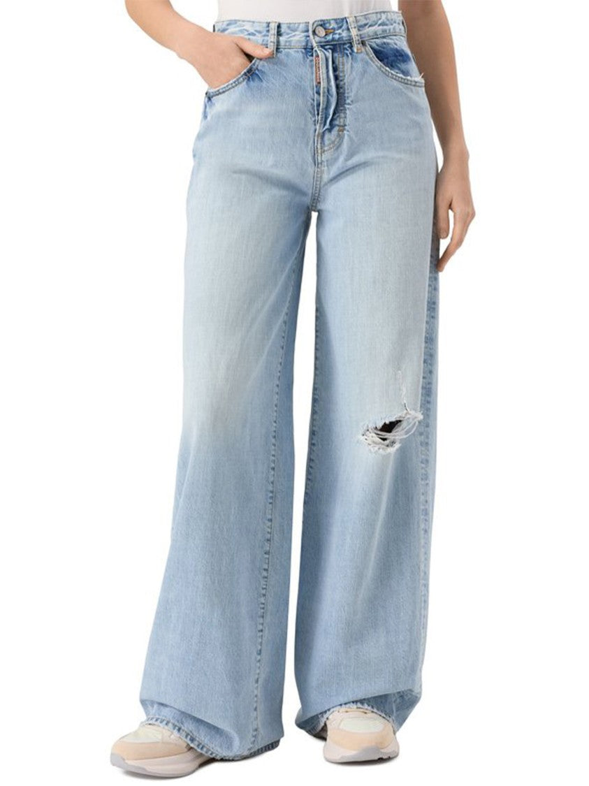 Dsquared2 Light Blue Wide-Leg Distressed Denim Jeans