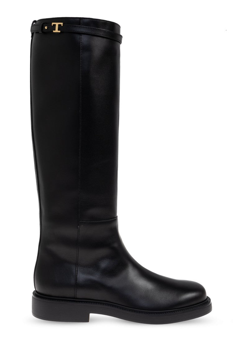 Tod's Knee-High Leather Boots With Decorative Strap