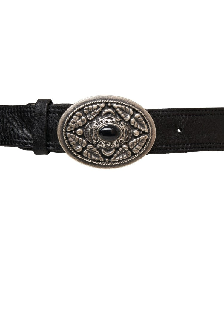 Campomaggi Hammered Leather Belt With Ornate Silver Buckle
