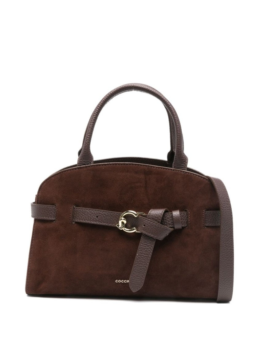 Coccinelle Brown Calf Suede Handbag With C-Me Logo Buckle