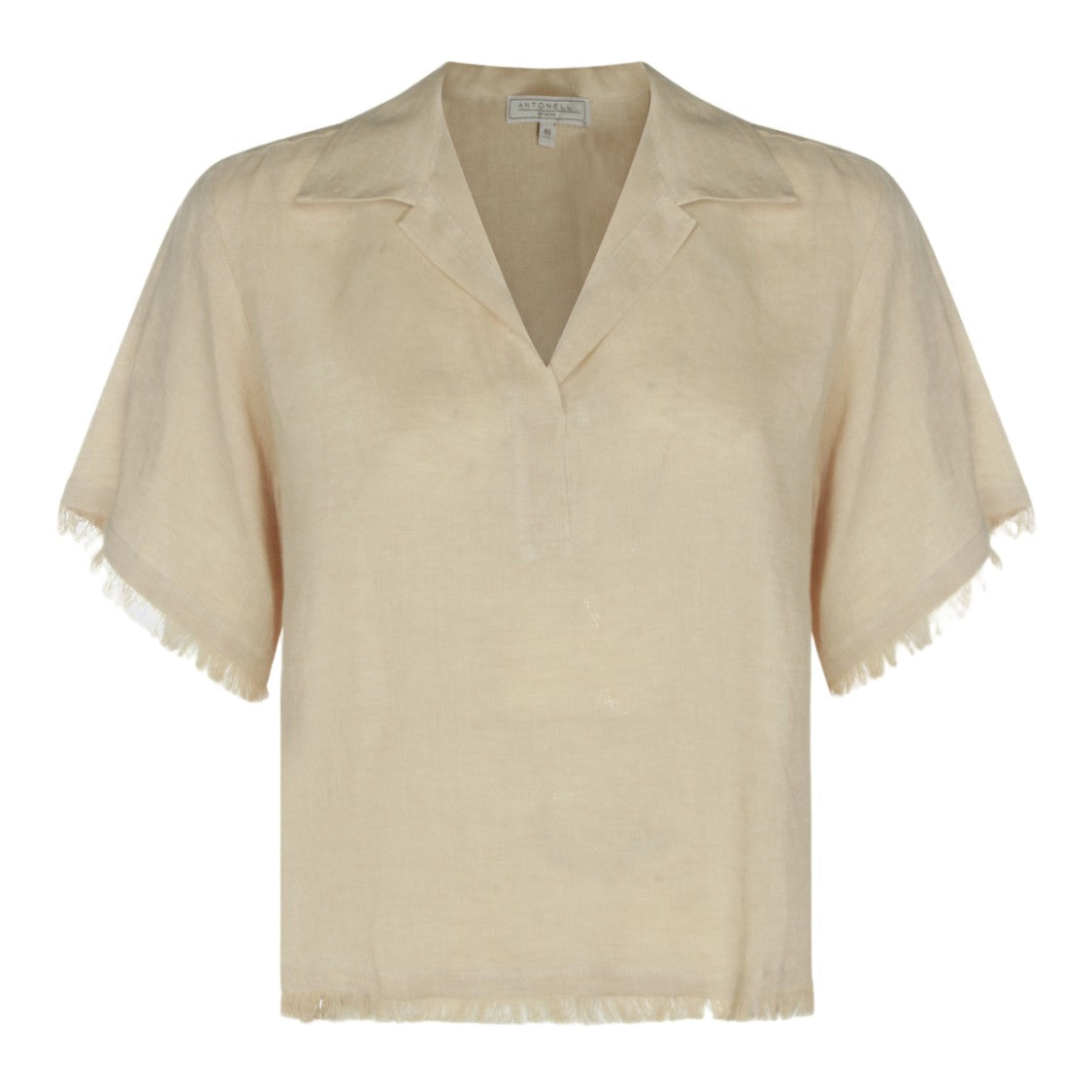 Antonelli Firenze Relaxed Fit V-Neck Shirt With Fringed Edges