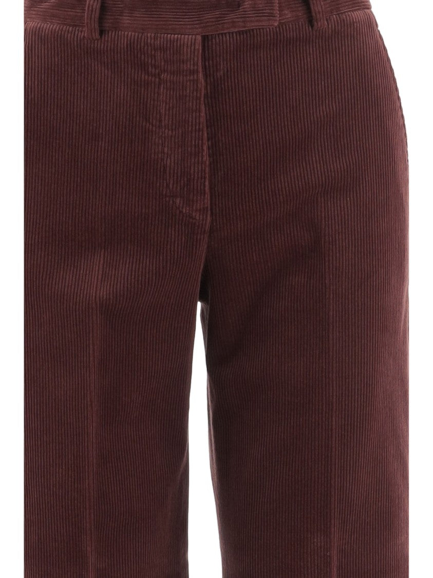 Ql2 Wide-Leg Bordeaux Corduroy Pants With Belt Loops And Pockets