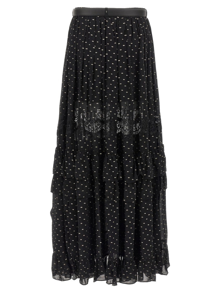Self-Portrait 'Black And Gold Chiffon Lace Maxi' Skirt