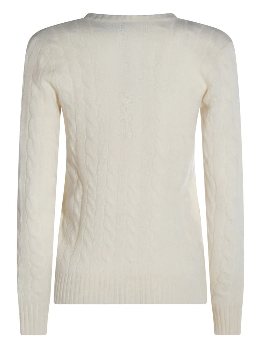 Polo Ralph Lauren White Cable-Knit Ribbed V-Neck Sweater