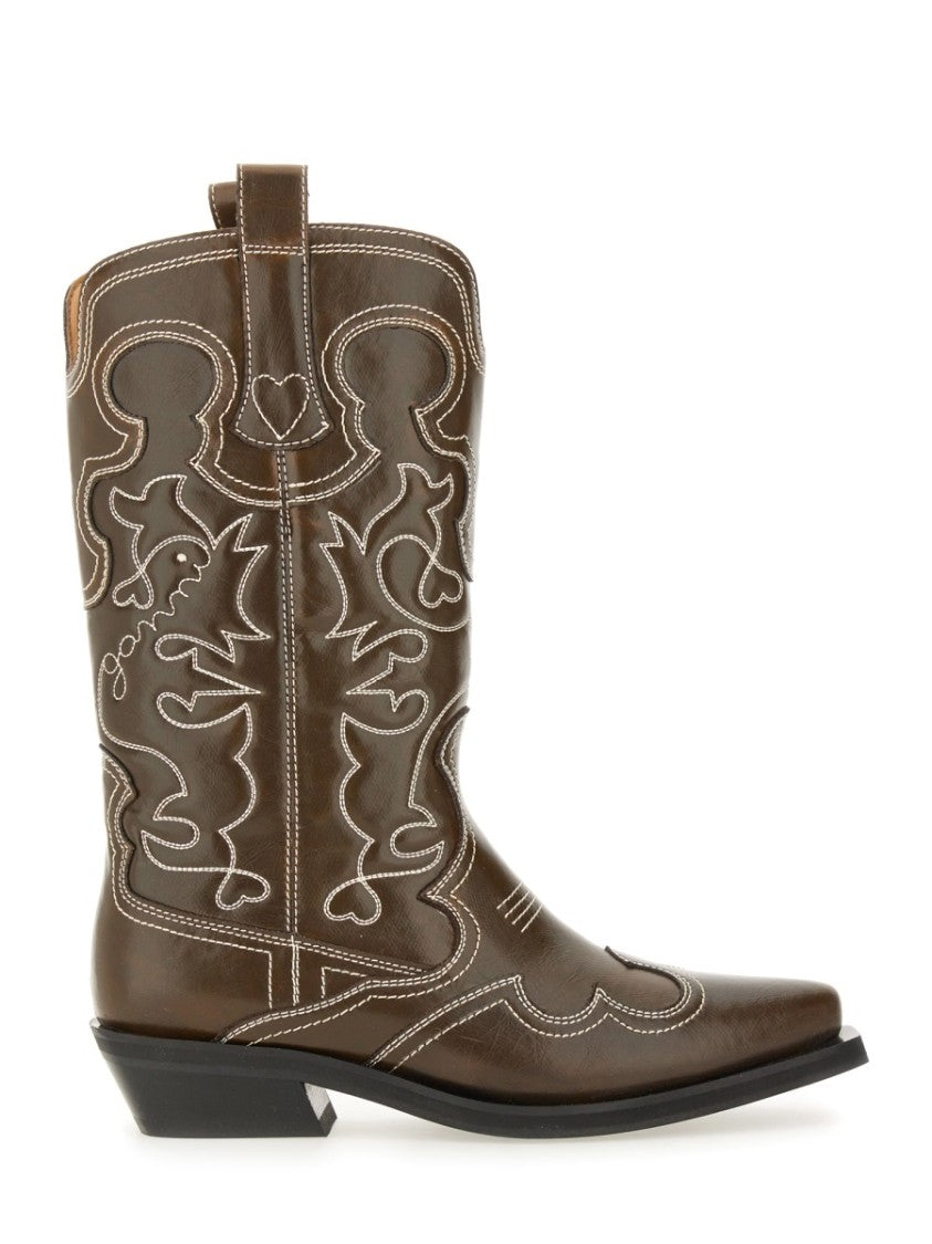 Ganni Embroidered "Western" Boot