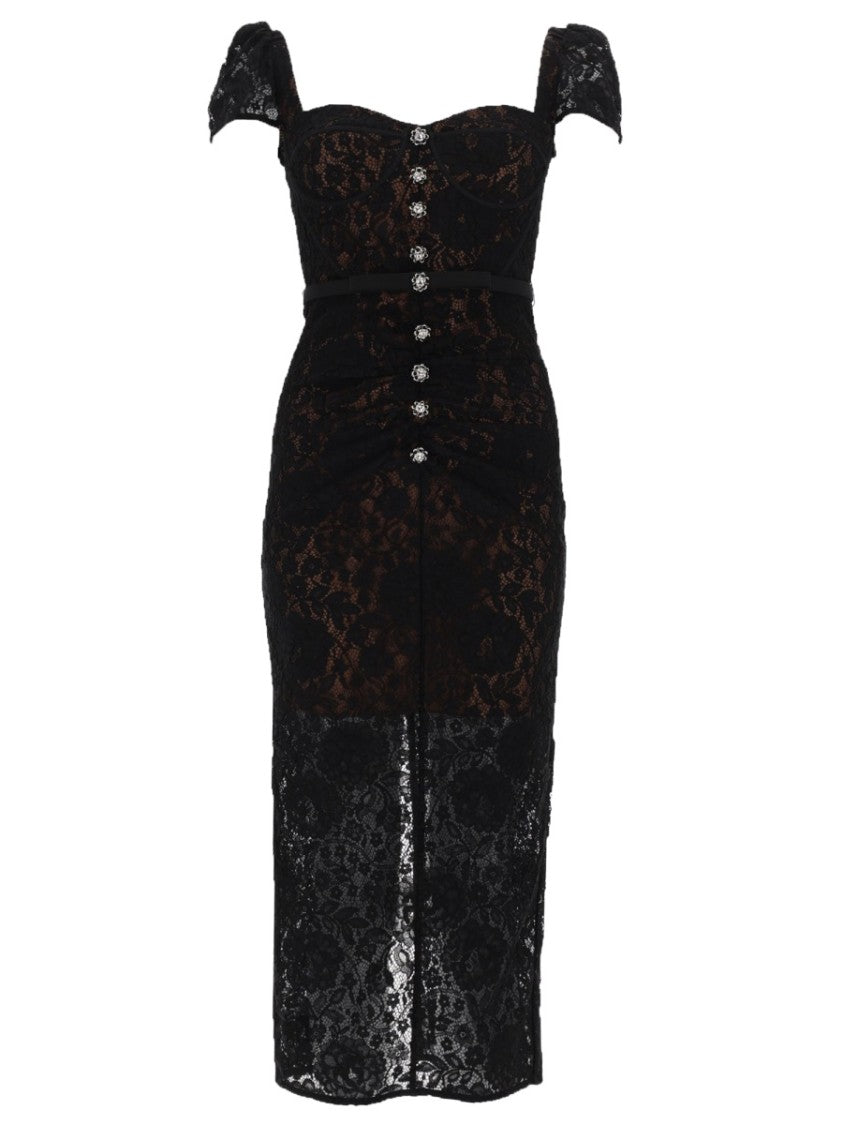 Self-Portrait Black Intricate Circular Lace Midi Dress