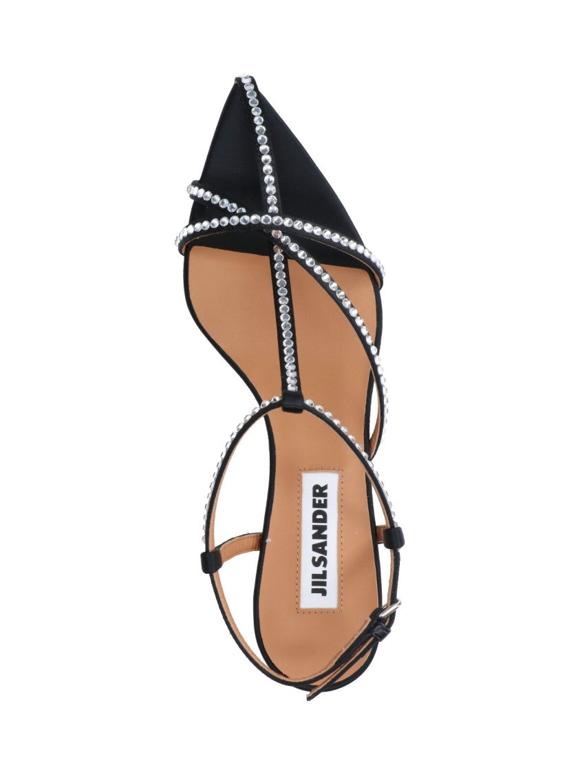 Jil Sander Black Cage Fabric Rhinestone Strap Sandals