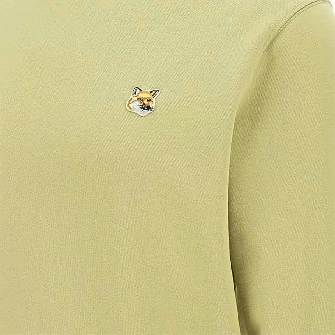Maison Kitsuné Long-Sleeve Crewneck Sweatshirt In Light Olive With Embroidered Fox Emblem