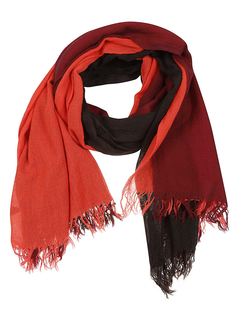 Yohji Yamamoto Three-Tone Wool Scarf With Fringed Hem By Yohji Yamamoto