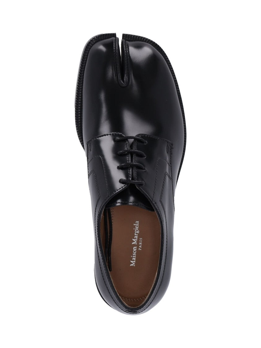 Maison Margiela Refined Black Leather Derby Shoes With Tabi Detail
