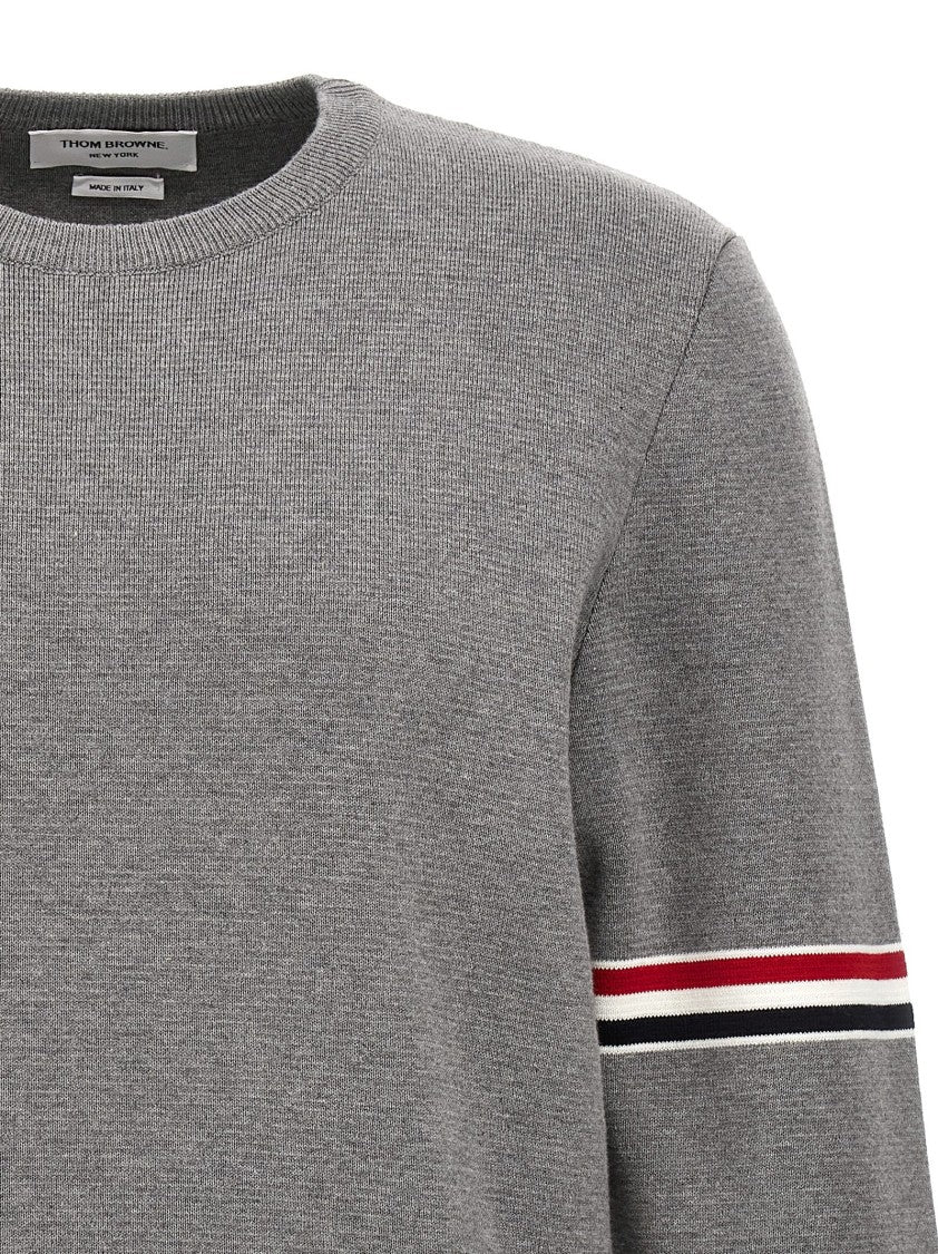 Thom Browne Thick Cotton Crewneck Sweater With Rwb Stripe Detail