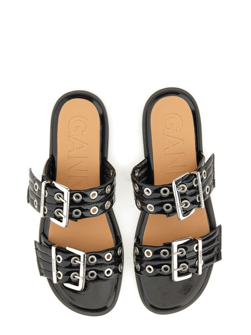 Ganni Glossy Finish Edgy Hardware Sandals