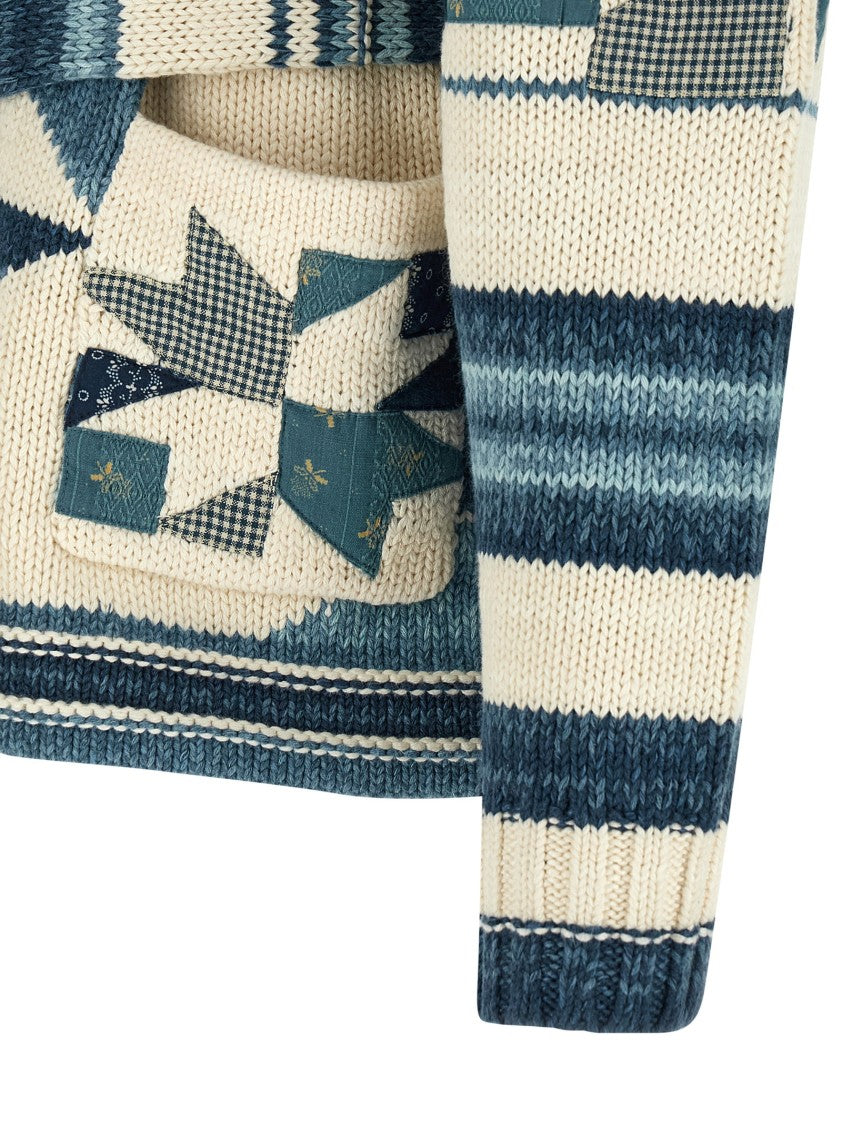 Polo Ralph Lauren Patchwork Knitted Cardigan With Shawl Collar And Removable Belt