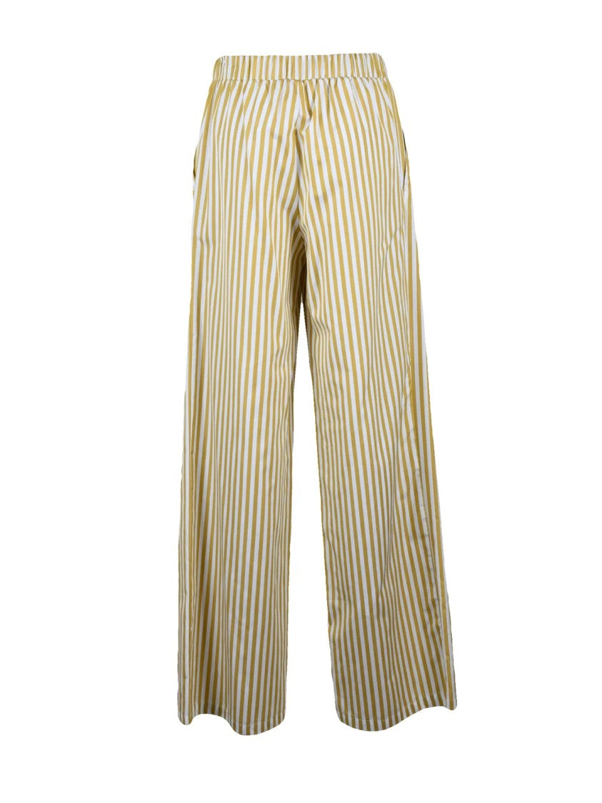 Elisabetta Franchi Yellow Sequin Embroidered Wide-Leg Cotton Track Pants