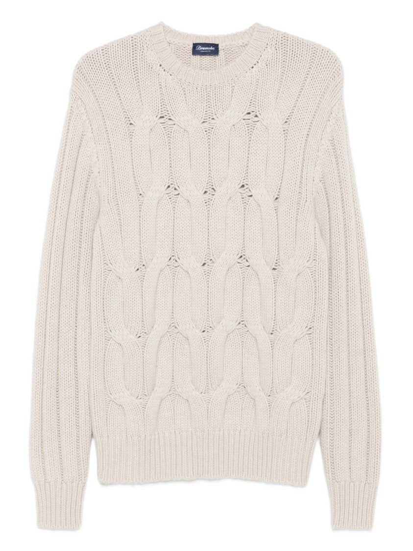 Drumohr Treccia Cable Knit Crew Neck Sweater