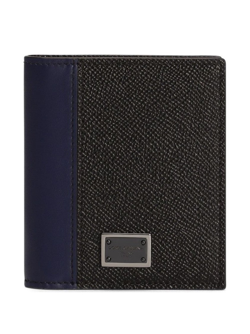 Dolce & Gabbana Textured Black Wallet With Navy Blue Side Panel