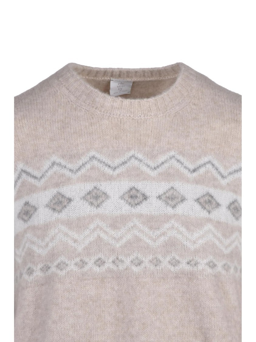 Eleventy Cashmere Silk Blend Crewneck Sweater With Geometric Pattern