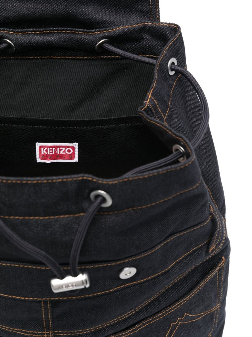 Kenzo Blue Structured Orange Stitching Backpack