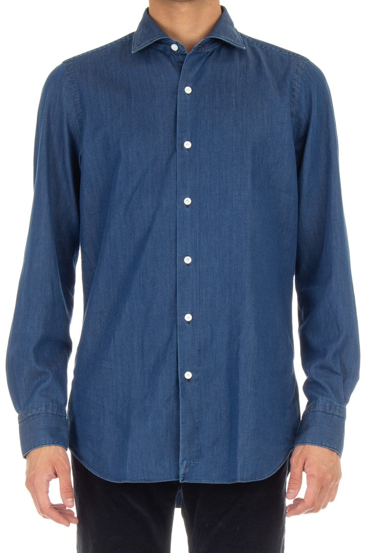 Finamore Twill Denim Tailored Shirt Milano Line