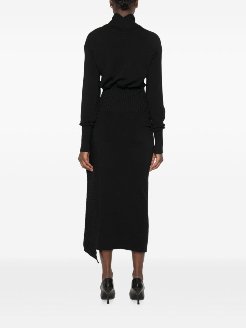 Lanvin Asymmetrical Ribbed Knit Midi Dress - Black