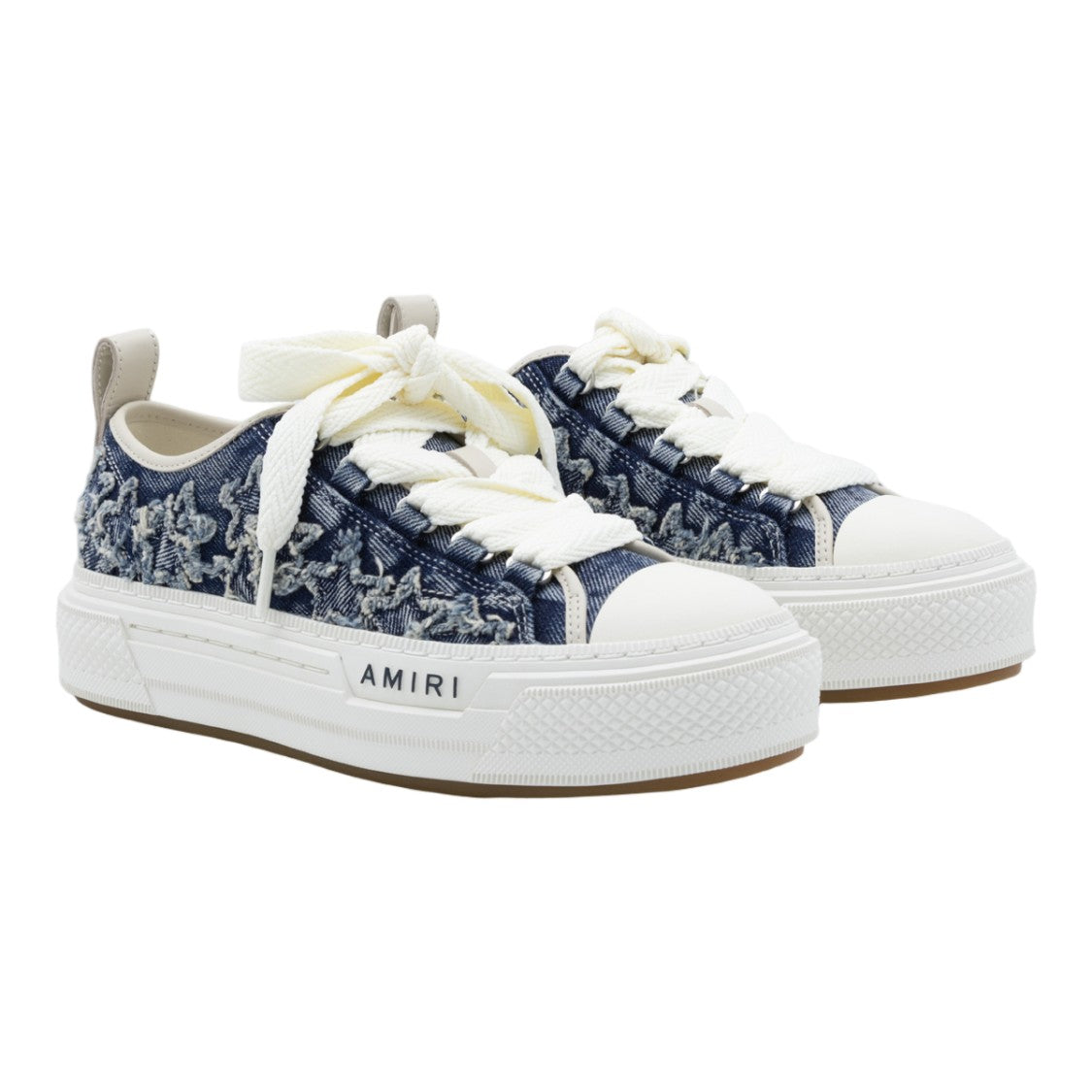 Amiri Textured Denim Sneakers With Frayed Star Embellishments