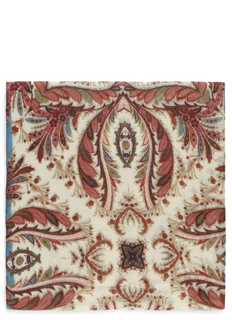 Etro Intricate Multicolored Wool Scarf With Paisley Pattern