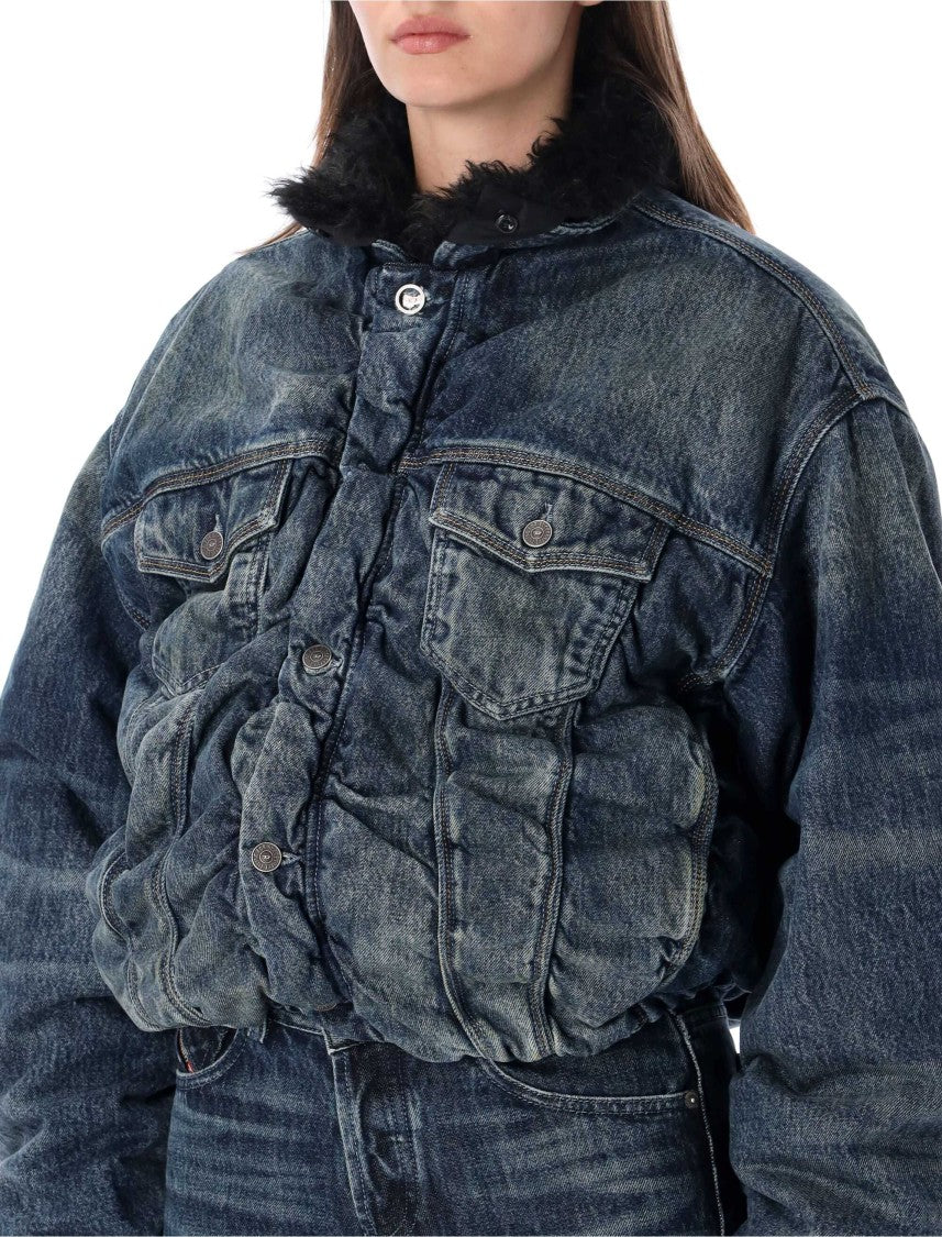Diesel Cropped Ruched Puffy Denim Jacket