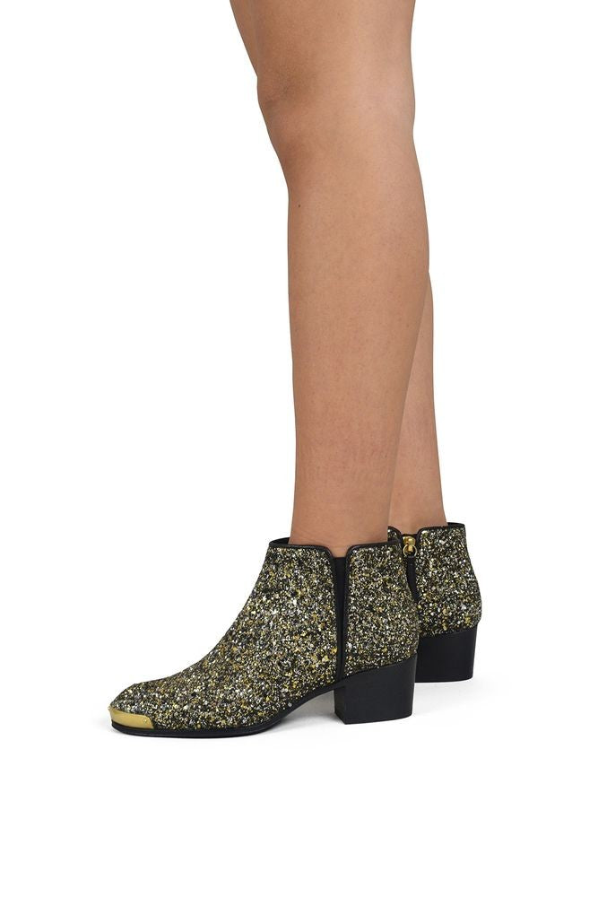 Giuseppe Zanotti Pointed-Toe Ankle Boots With Gold Glitter Paillettes