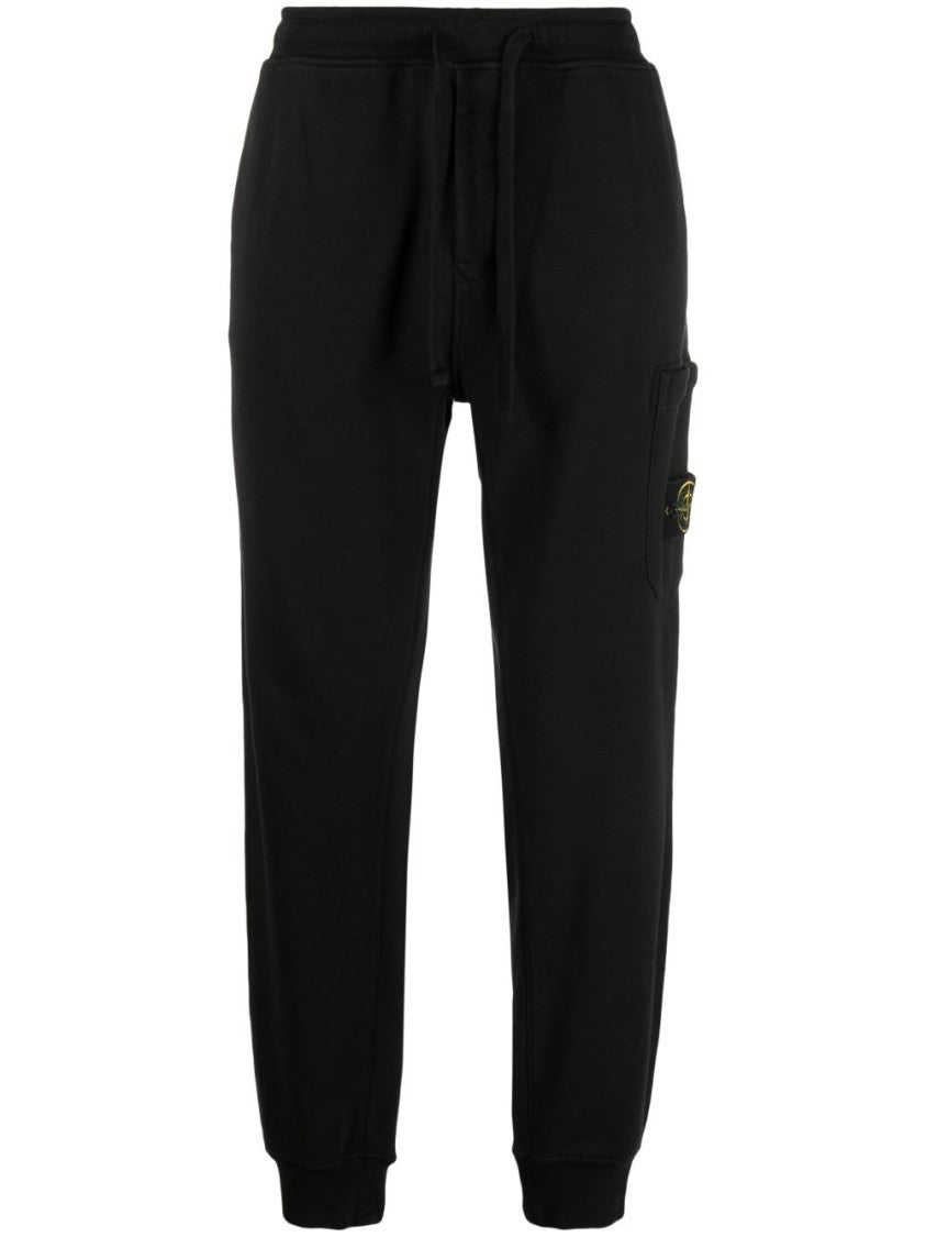 Stone Island Relaxed Fit Black Trousers With Elasticated Waistband And Distinctive Patch Pocket