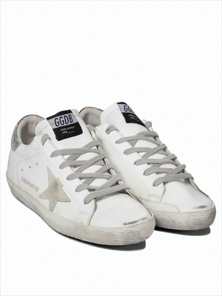 Golden Goose Leather Low-Top Sneakers With Distressed Finish And Asymmetrical Metallic Accents