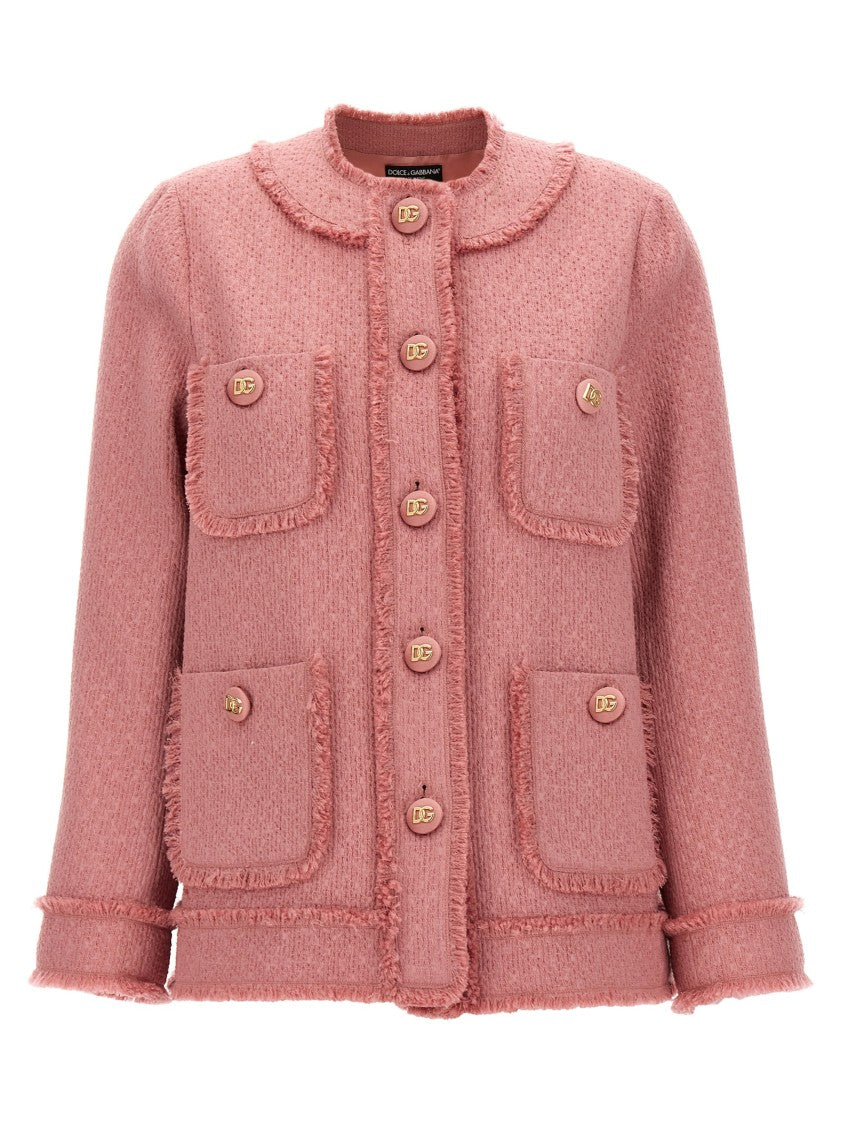 Dolce & Gabbana Tweed Blazer With Fringed Piping