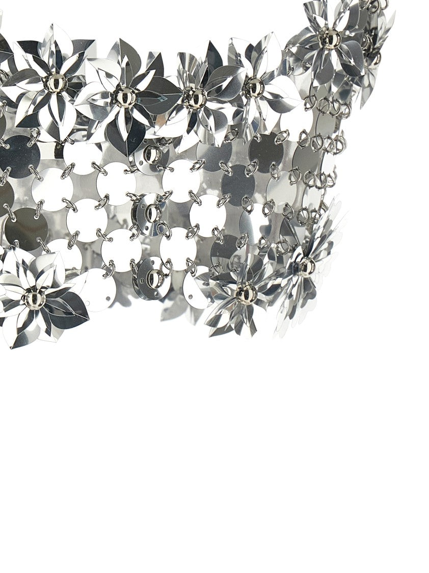 Paco Rabanne Crop Bralette With 3D Floral Elements And Metal Accents