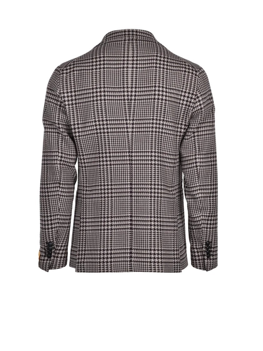 Tagliatore Brown/Beige Checkered Rounded Virgin Wool Jacket