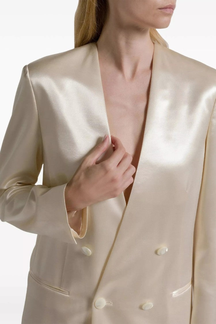 Alberta Ferretti White Wool-Blend Notch-Lapel Blazer