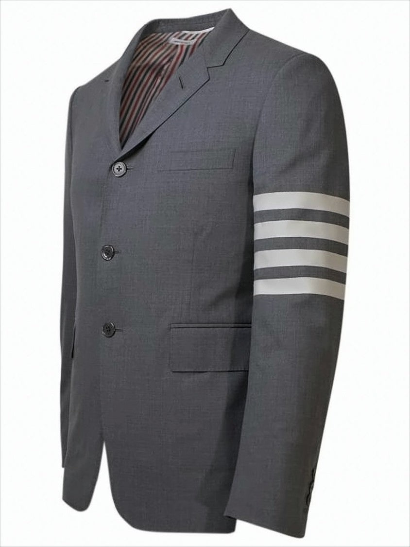 Thom Browne Tailored Grey Wool Jacket With Signature Tricolor Accents