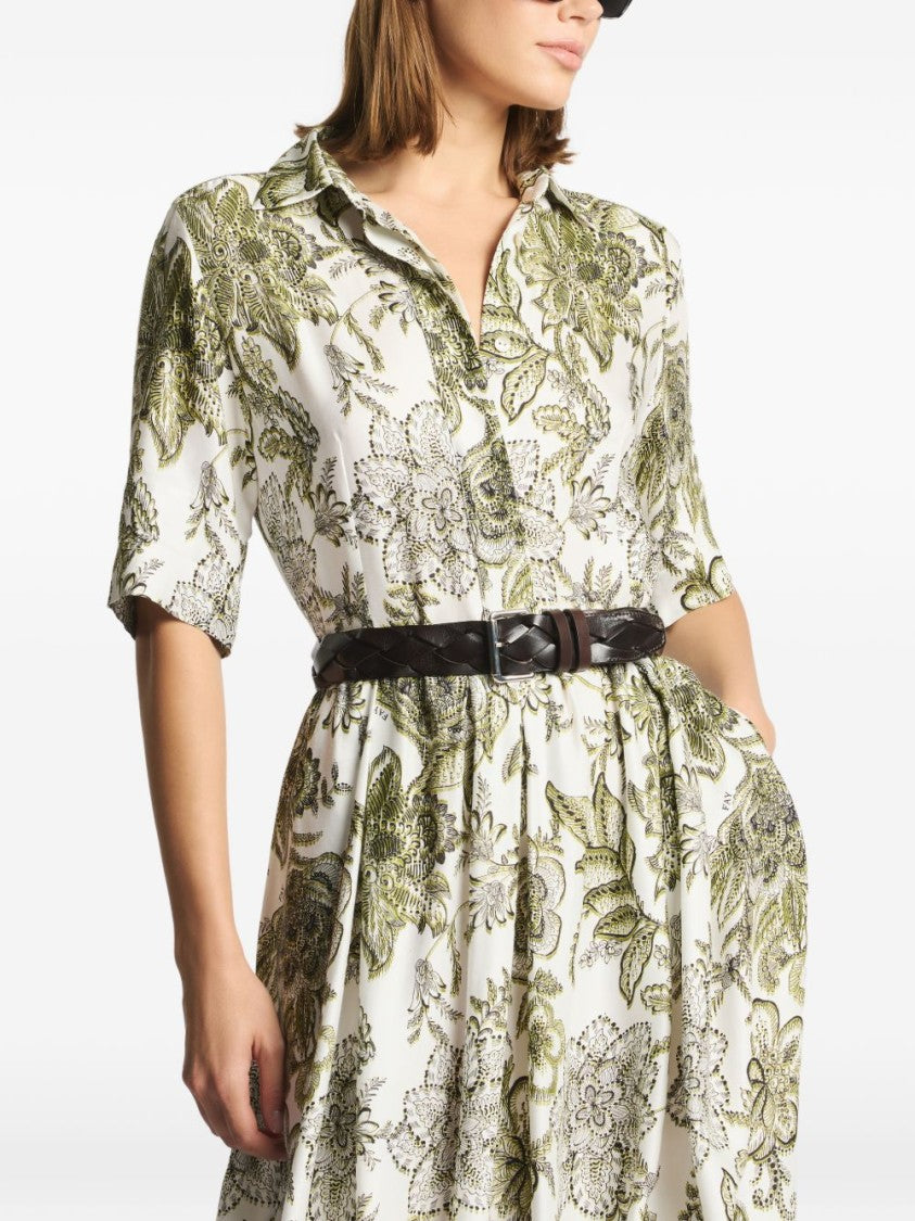 Fay Mid-Length Floral Print Coat With Button Fastening And Structured Silhouette