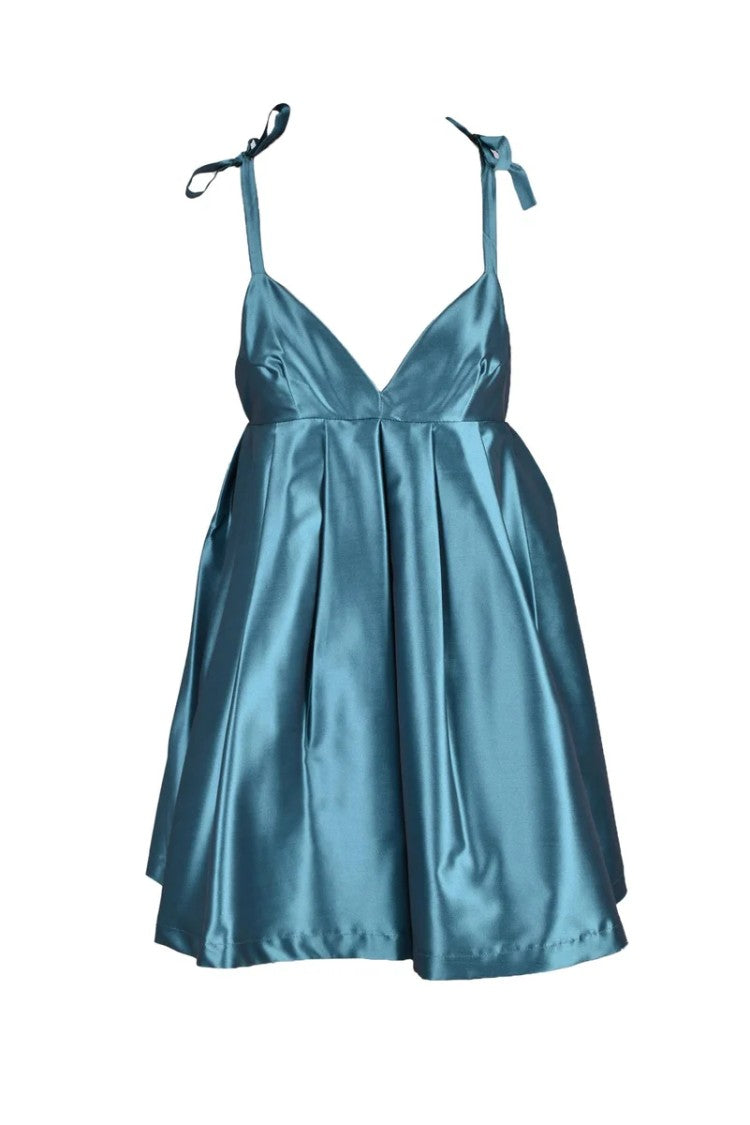 Feminista Blue Satin Polyester Mini Dress