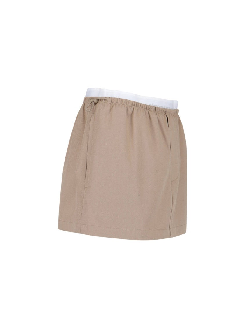 Alexander Wang Logo Skirt In Taupe Cotton, Mid-Rise