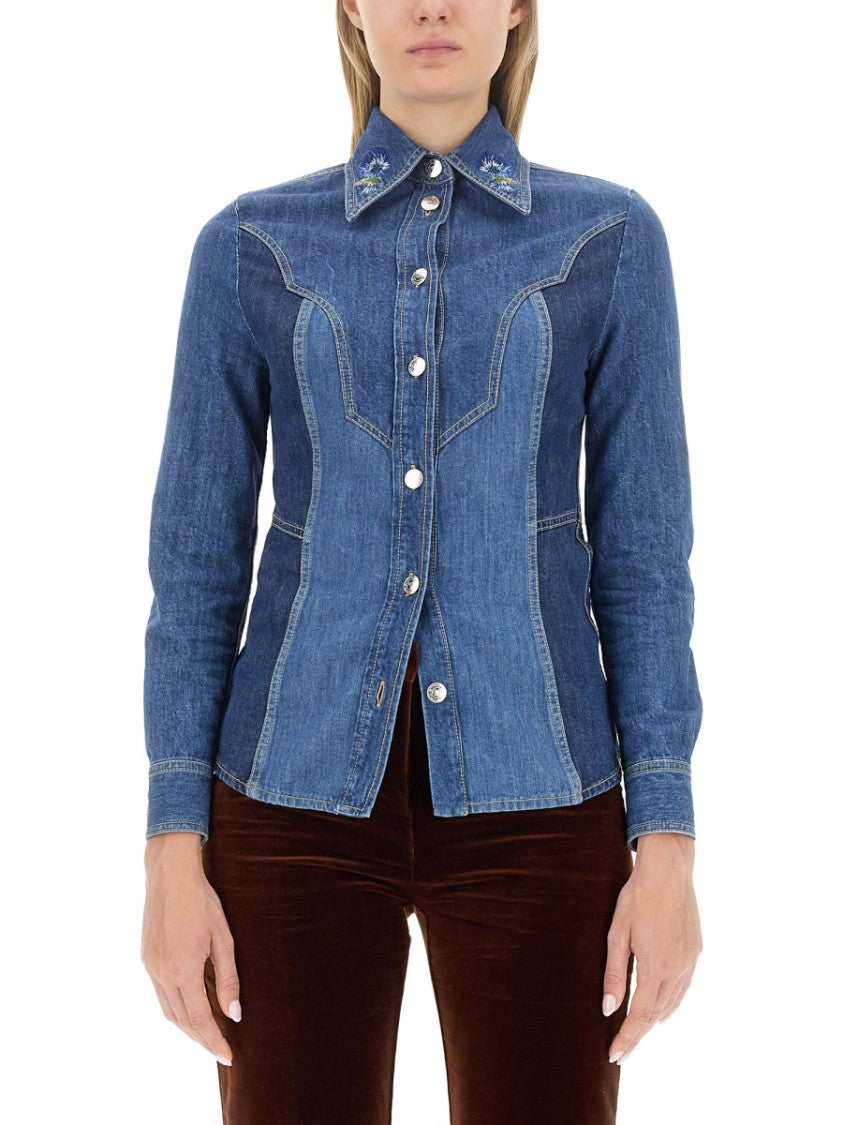 Etro Denim Design Slim Fit Shirt