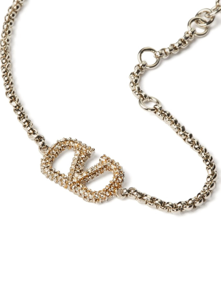 Valentino Silver V-Logo Crystal Embellished Chain Bracelet