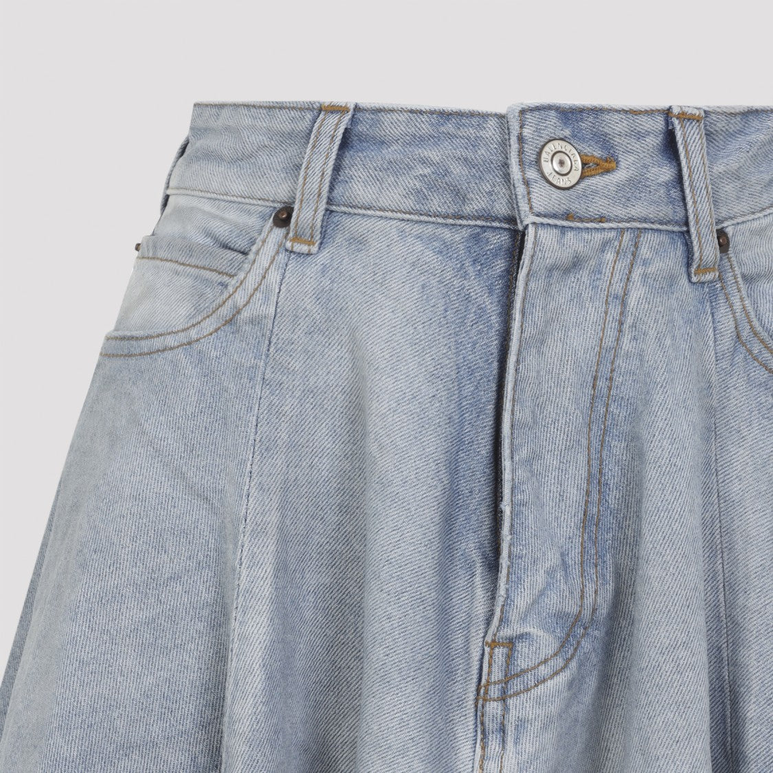 Balenciaga Godet Light Blue Cotton Long Skirt