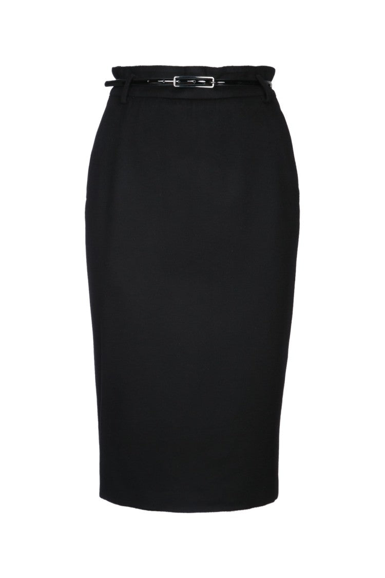 Mm Studio Fitted Black Virgin Wool Skirt