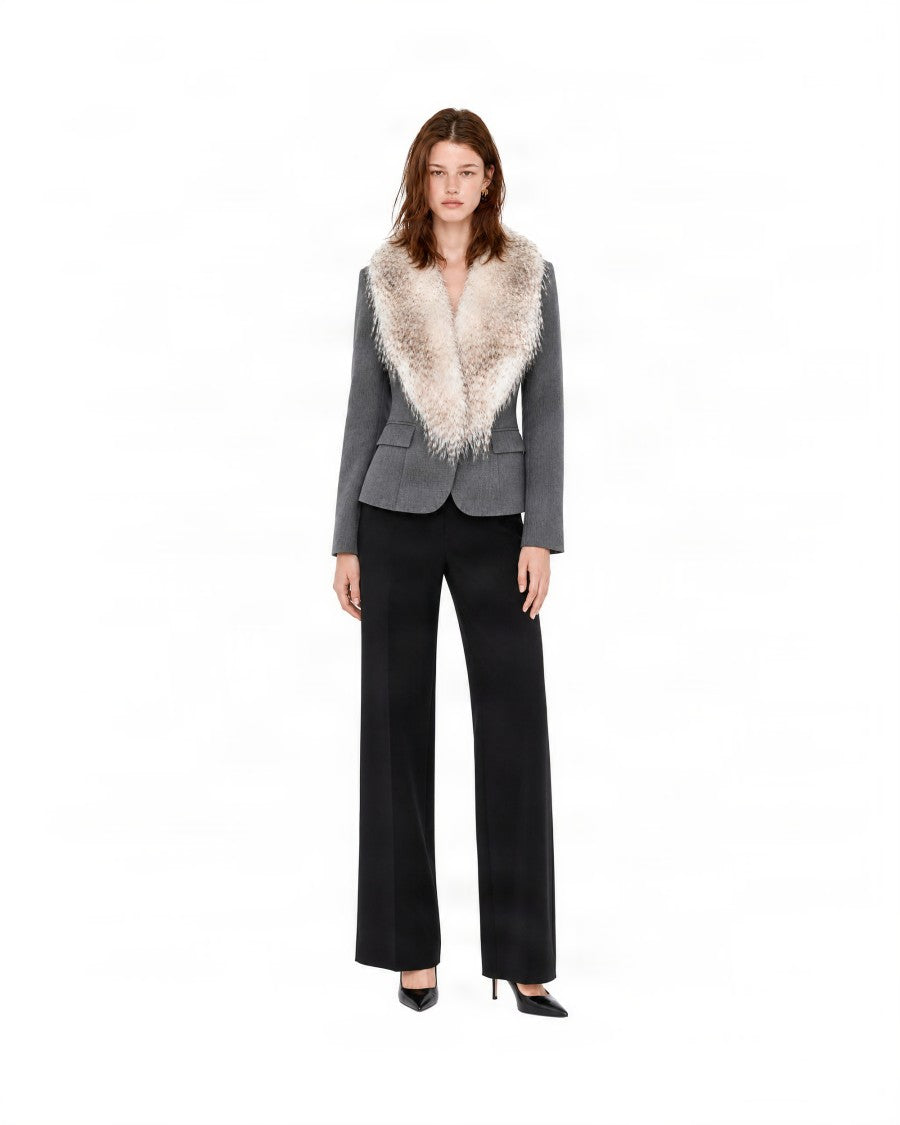 Elisabetta Franchi Melange Detachable Eco-Fur Collar Wool Blazer