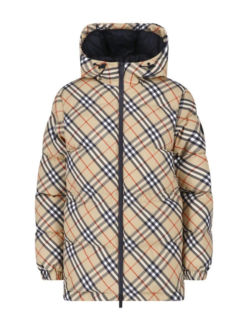Burberry Beige Check Hooded Down Jacket